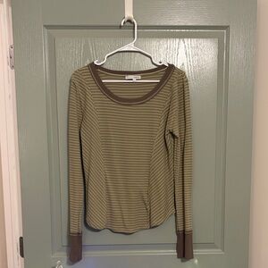 Baltic Born Olive and Cream Striped Long Sleeve Tee